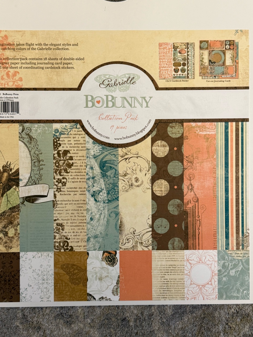 Bo Bunny Gabrielle 12x12 Collection Pack, RARE, Paper, Stickers, Journal Cards